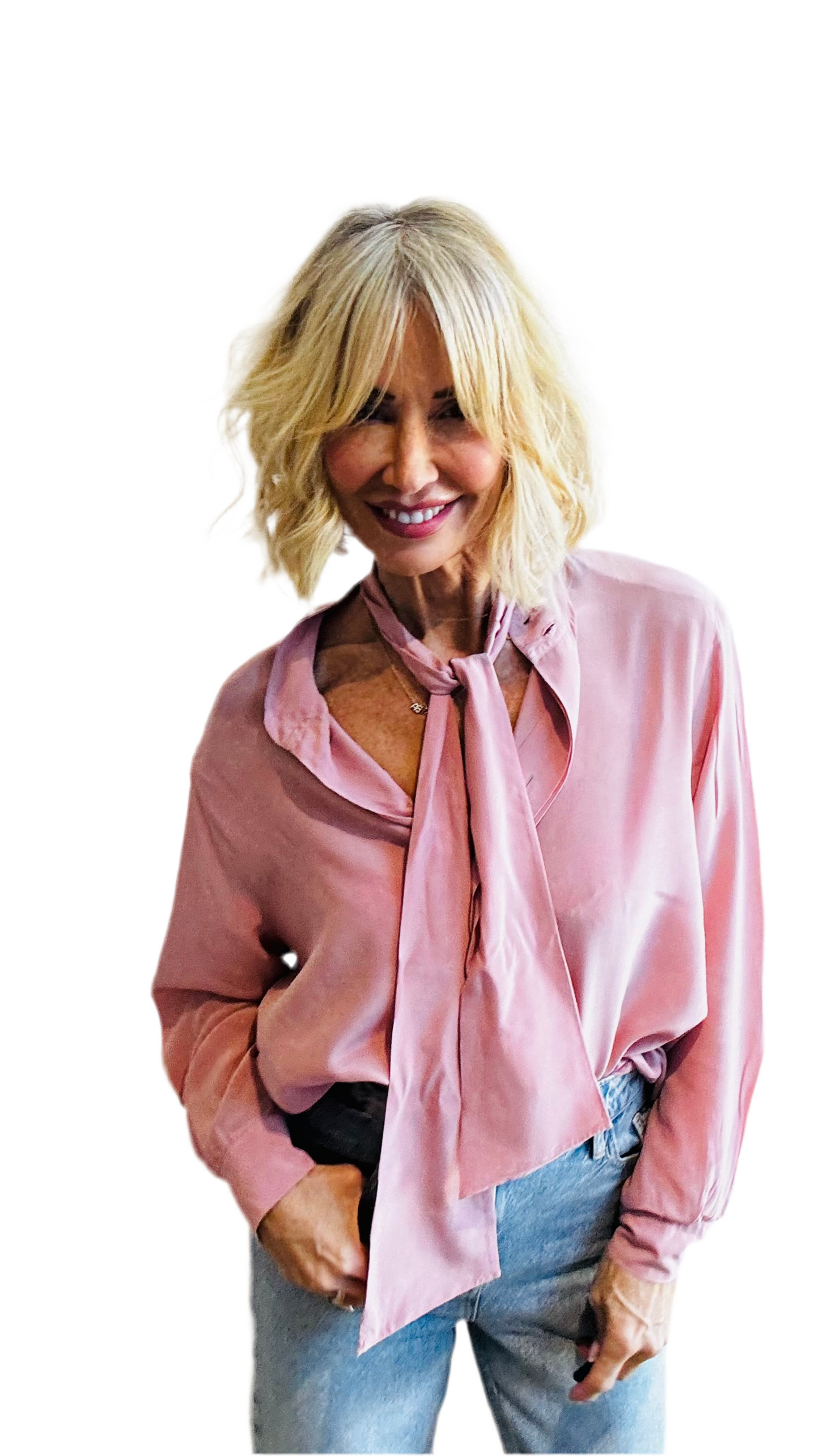 90’s Dusky Pink Silk Pussy Bow Blouse.