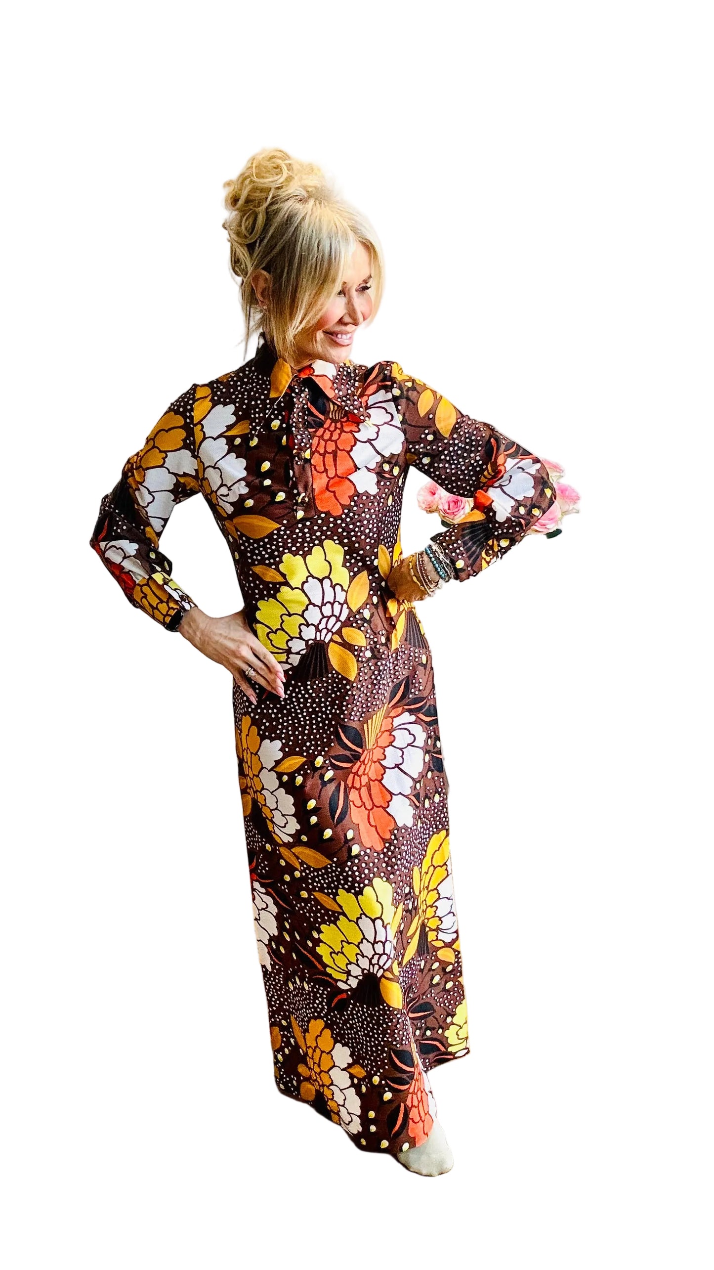 Epic 1970’s Dagger Collar Maxi Dress