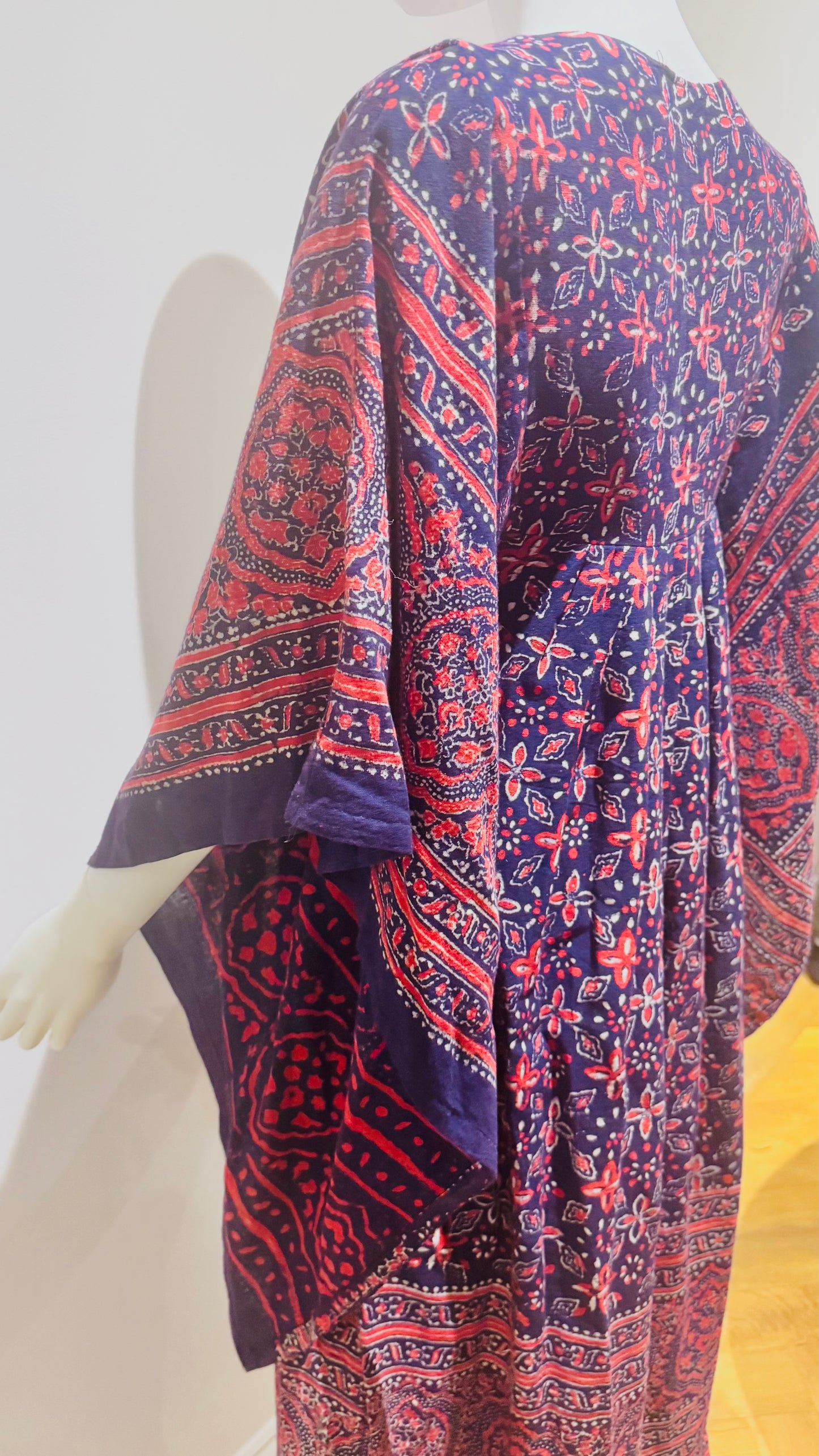 “Mudi” of Carnaby Street Epic Indian Block Print Angel Sleeve Dress