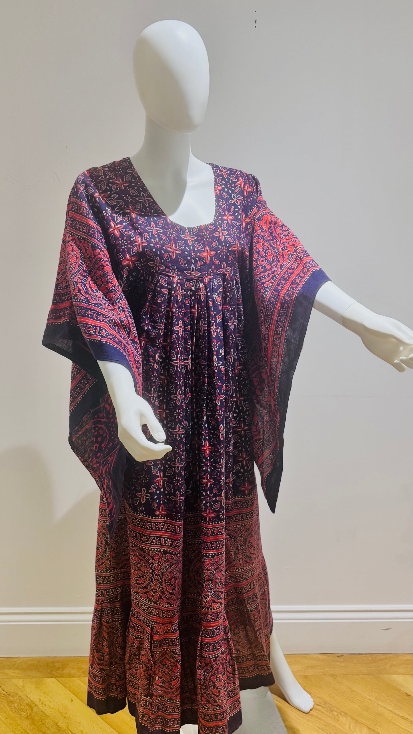 “Mudi” of Carnaby Street Epic Indian Block Print Angel Sleeve Dress