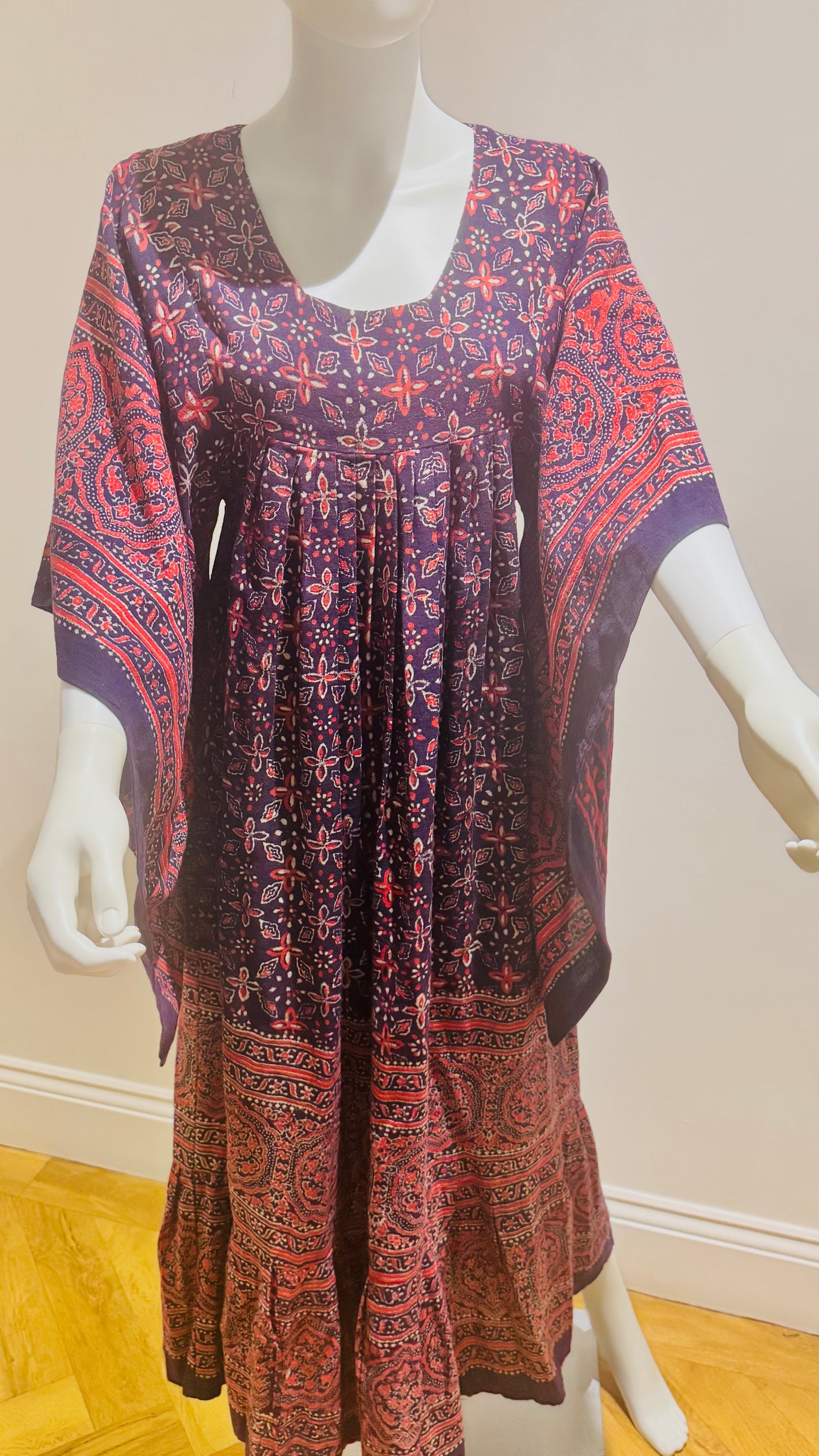 “Mudi” of Carnaby Street Epic Indian Block Print Angel Sleeve Dress