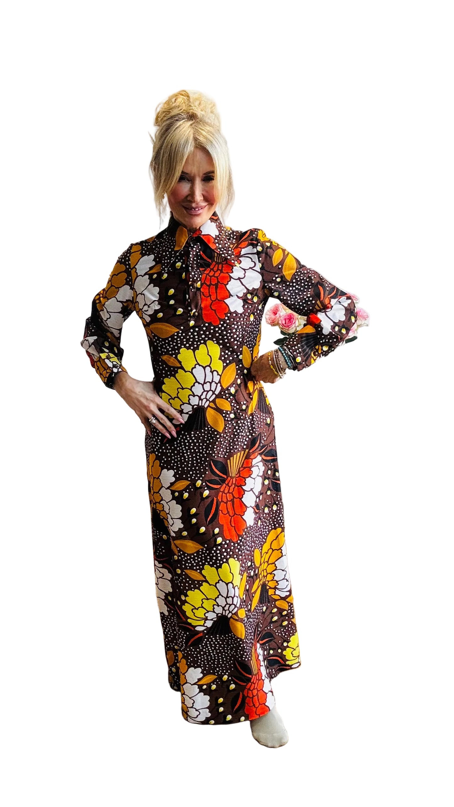 Epic 1970’s Dagger Collar Maxi Dress