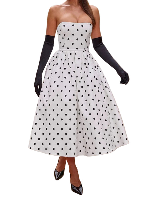 “Edith” Polka Dot Midi Dress