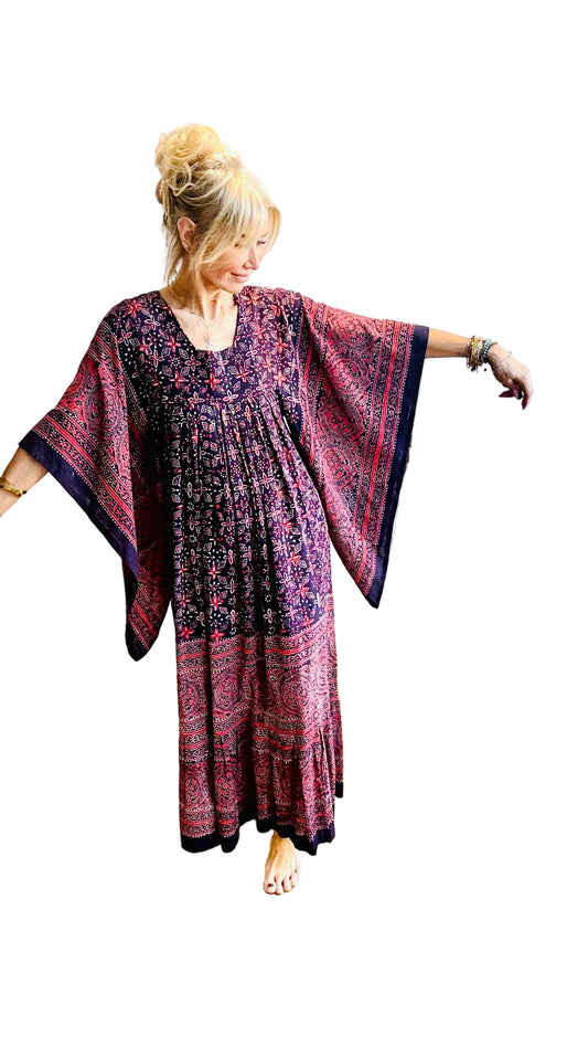 “Mudi” of Carnaby Street Epic Indian Block Print Angel Sleeve Dress