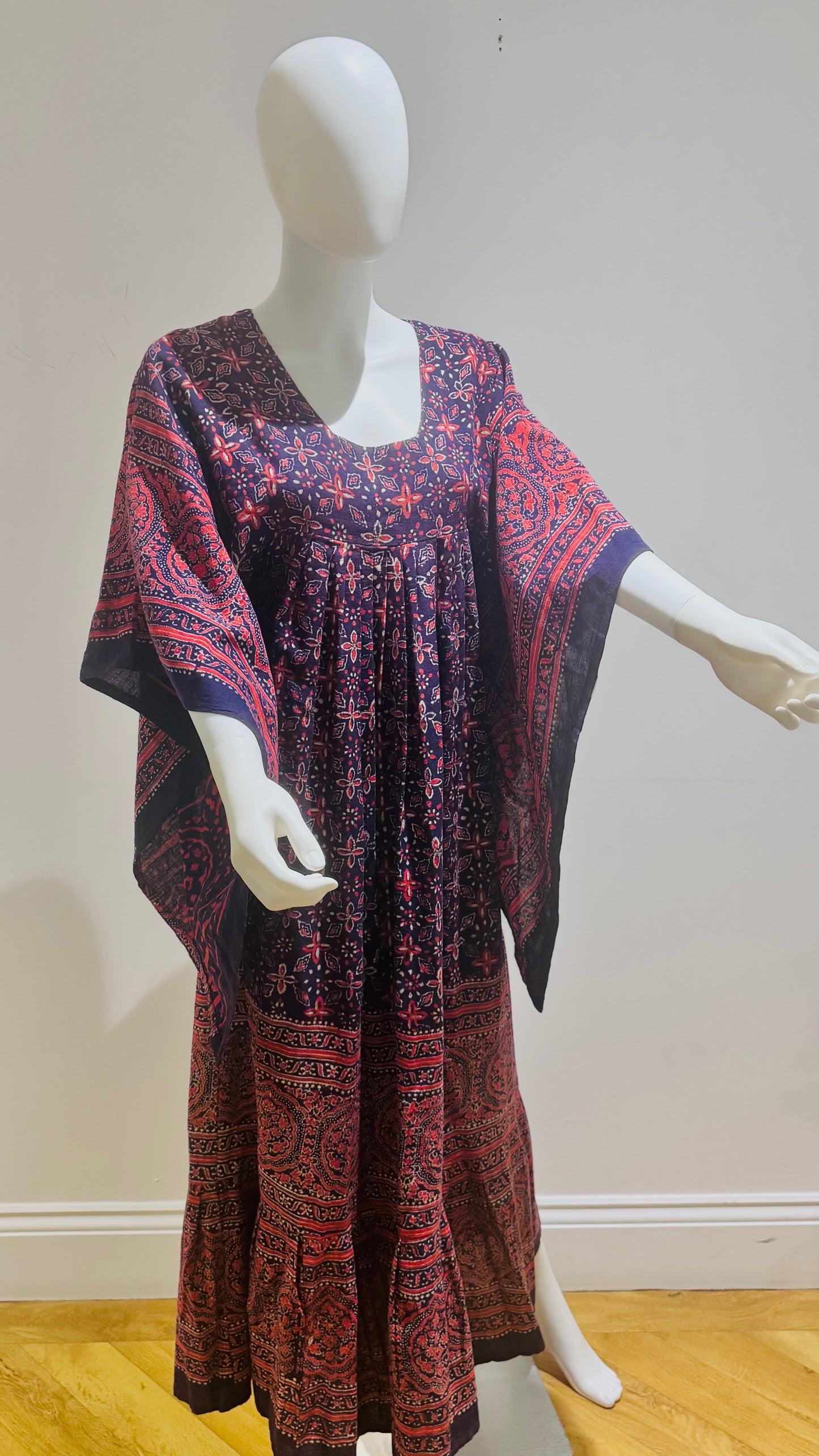 “Mudi” of Carnaby Street Epic Indian Block Print Angel Sleeve Dress