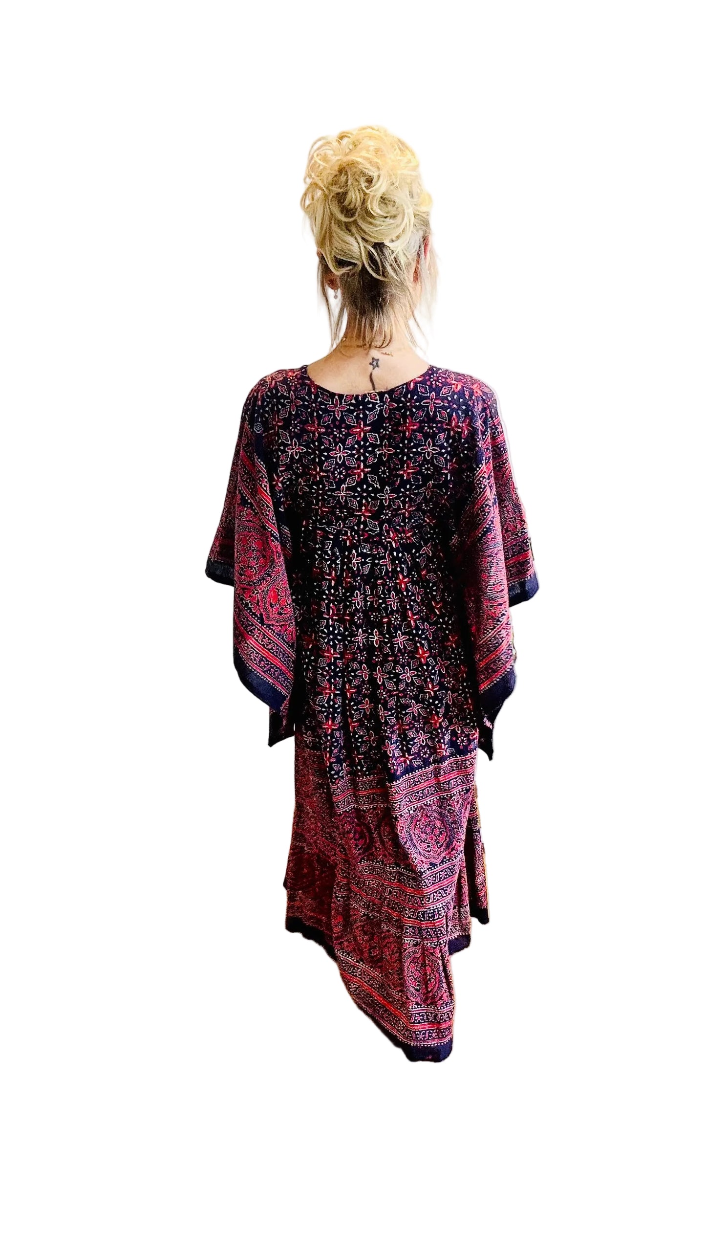 “Mudi” of Carnaby Street Epic Indian Block Print Angel Sleeve Dress