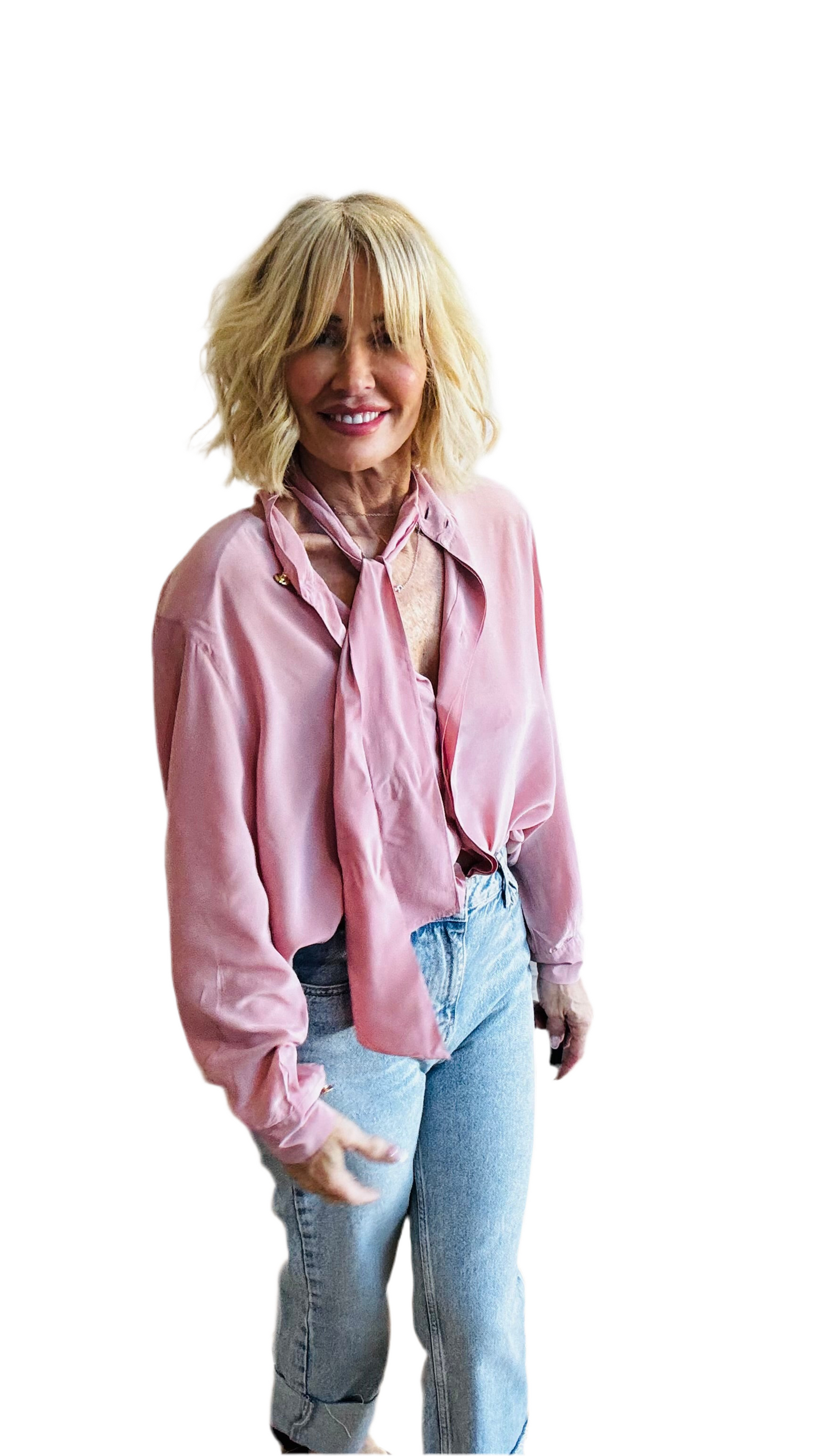 90’s Dusky Pink Silk Pussy Bow Blouse.