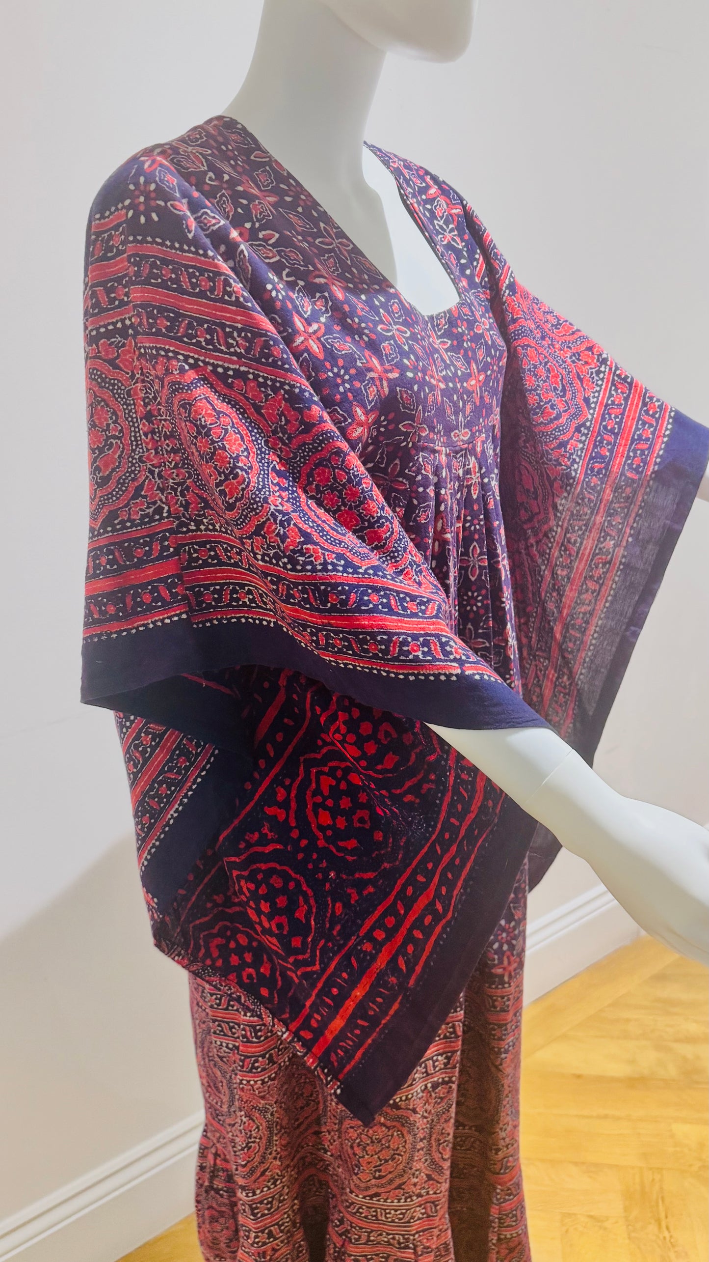 “Mudi” of Carnaby Street Epic Indian Block Print Angel Sleeve Dress