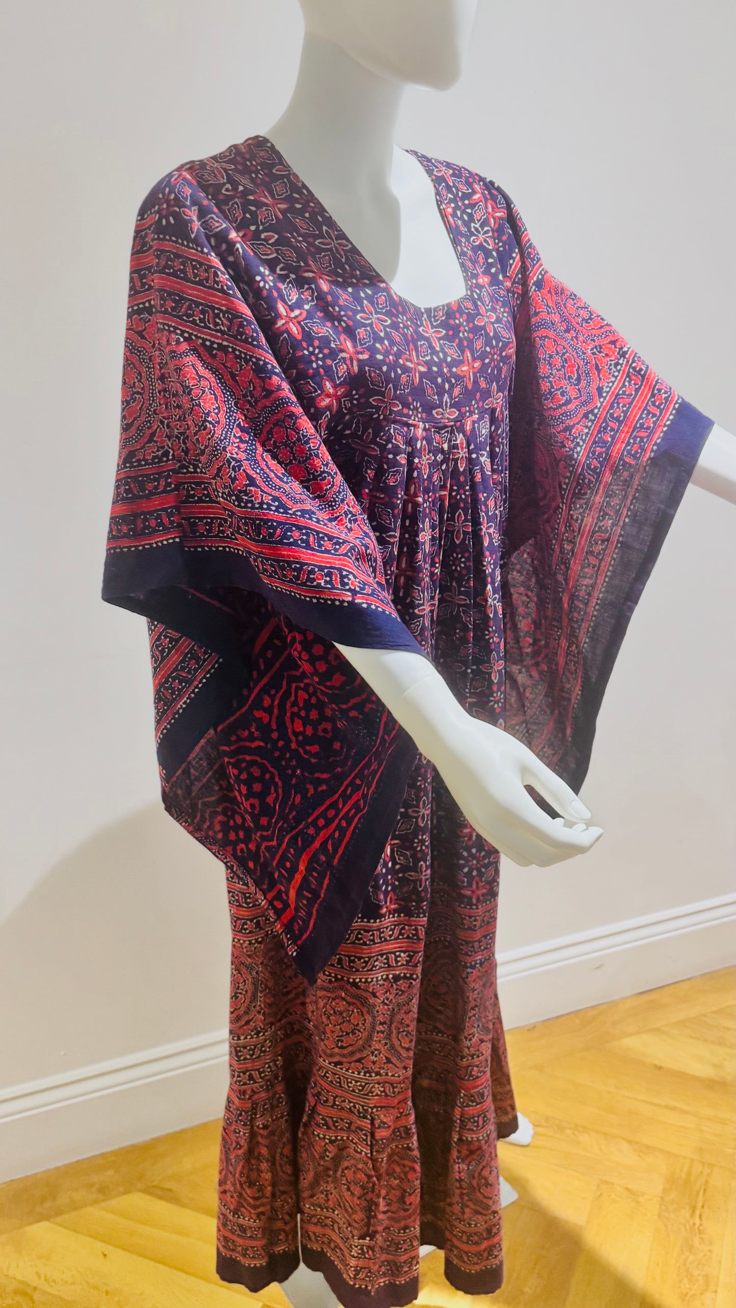 “Mudi” of Carnaby Street Epic Indian Block Print Angel Sleeve Dress