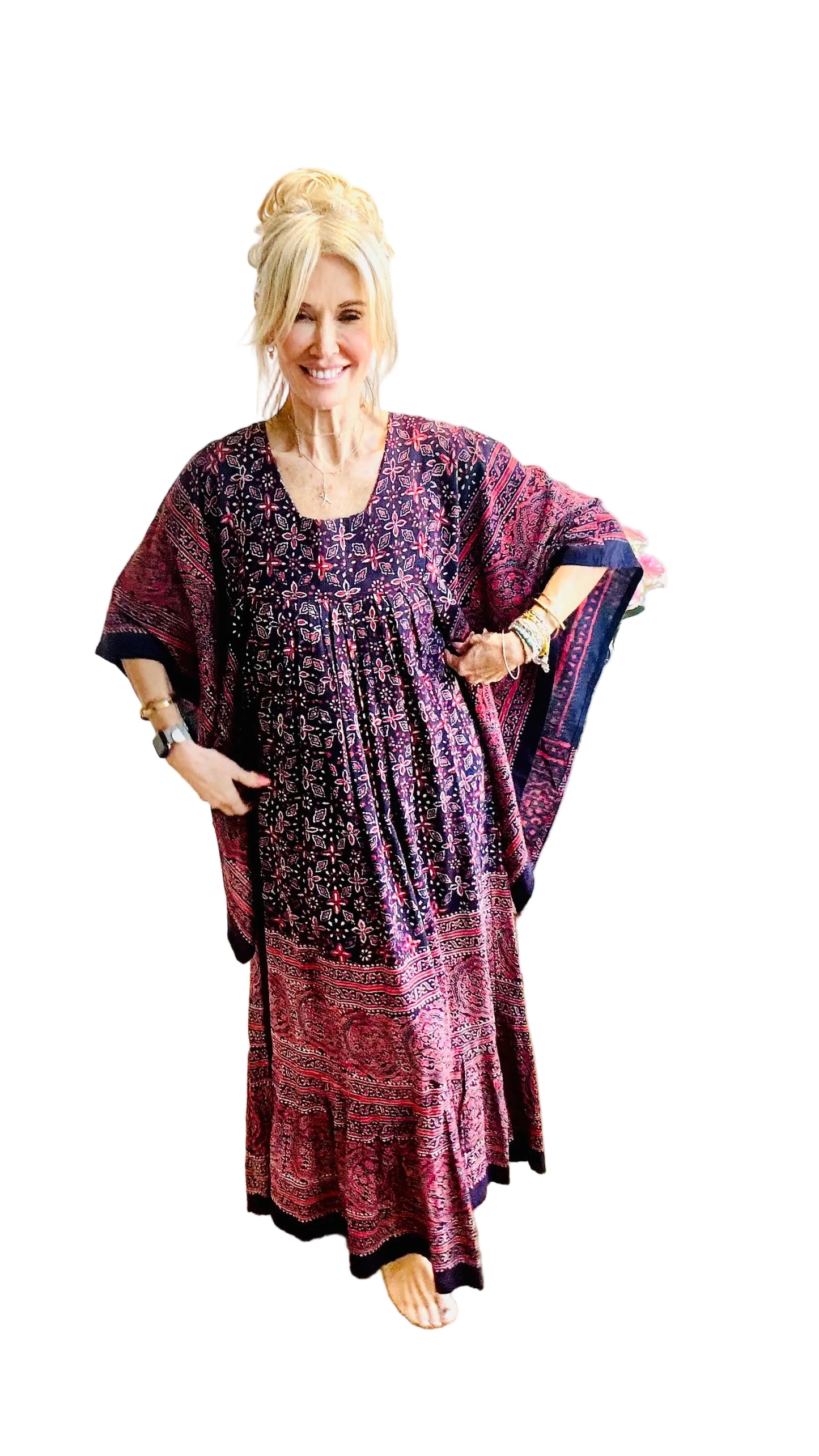 “Mudi” of Carnaby Street Epic Indian Block Print Angel Sleeve Dress