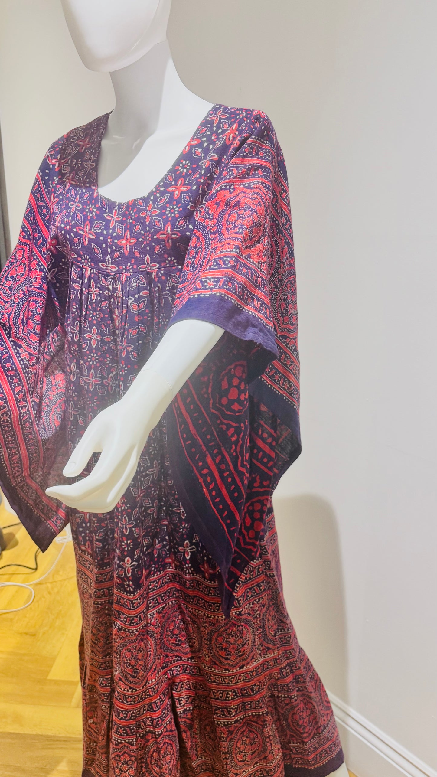 “Mudi” of Carnaby Street Epic Indian Block Print Angel Sleeve Dress