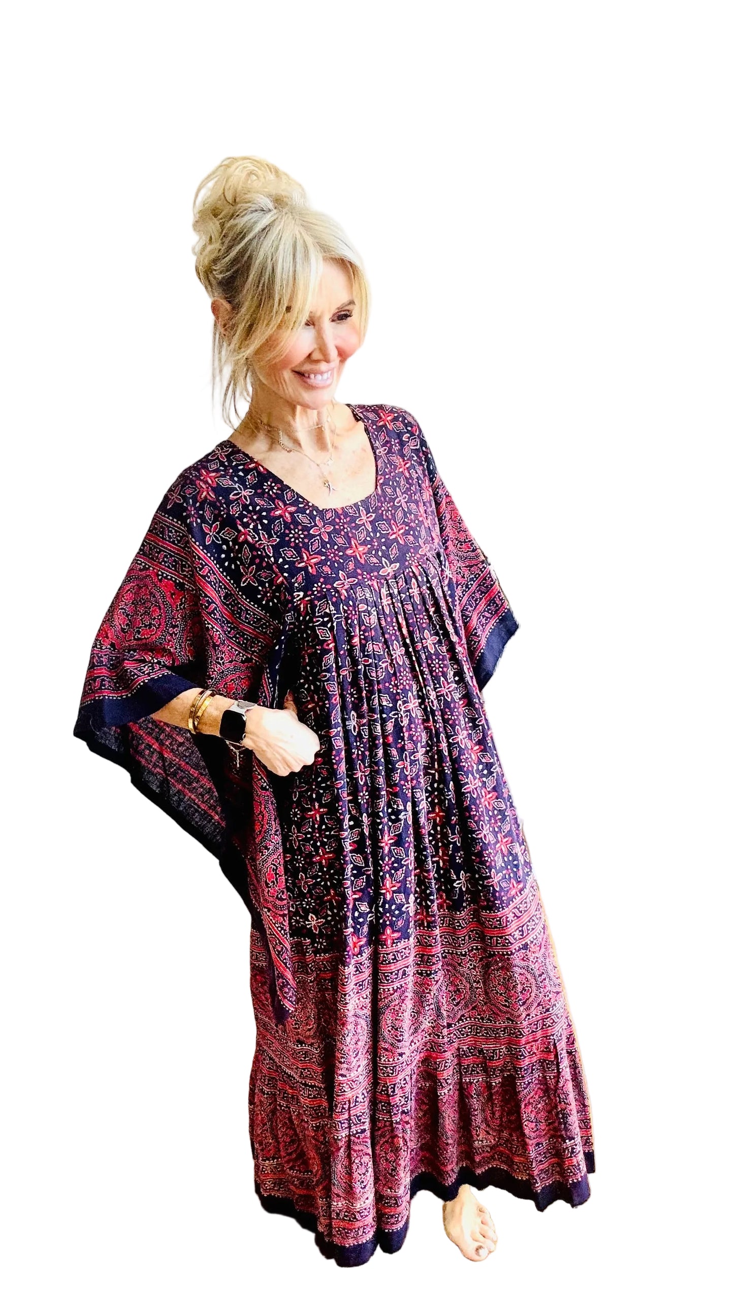 “Mudi” of Carnaby Street Epic Indian Block Print Angel Sleeve Dress