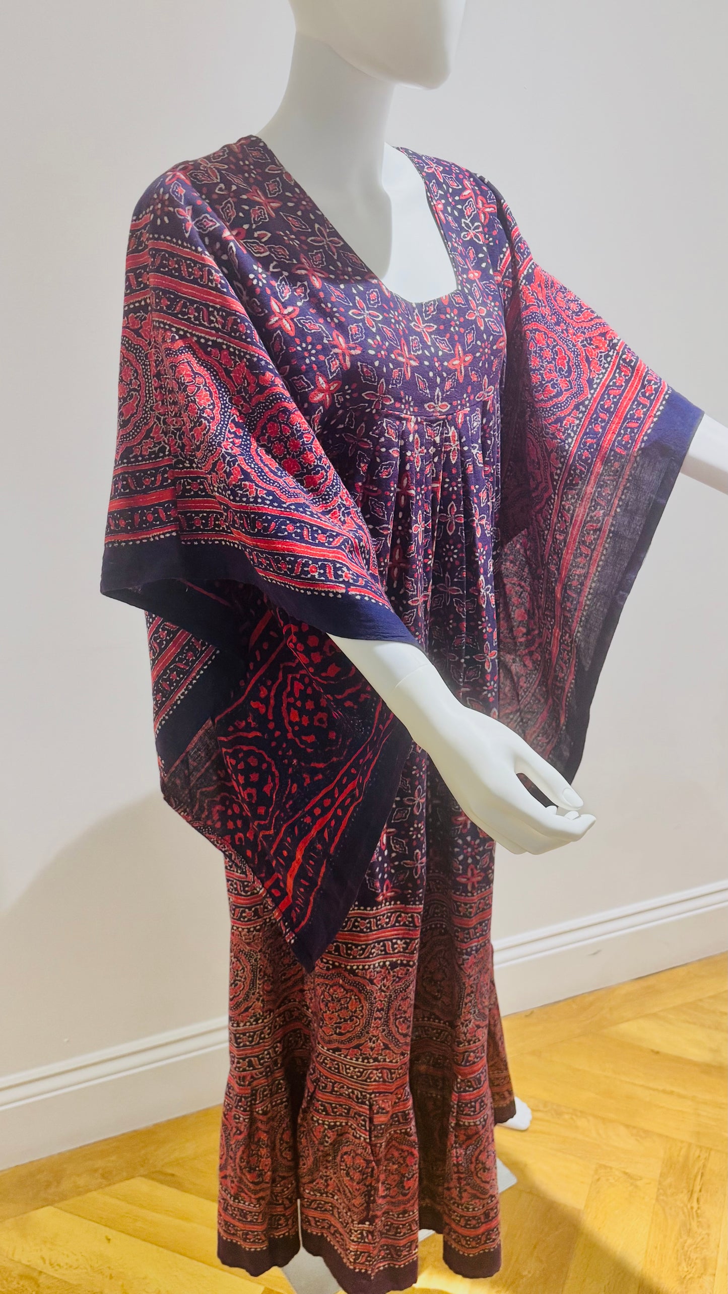 “Mudi” of Carnaby Street Epic Indian Block Print Angel Sleeve Dress