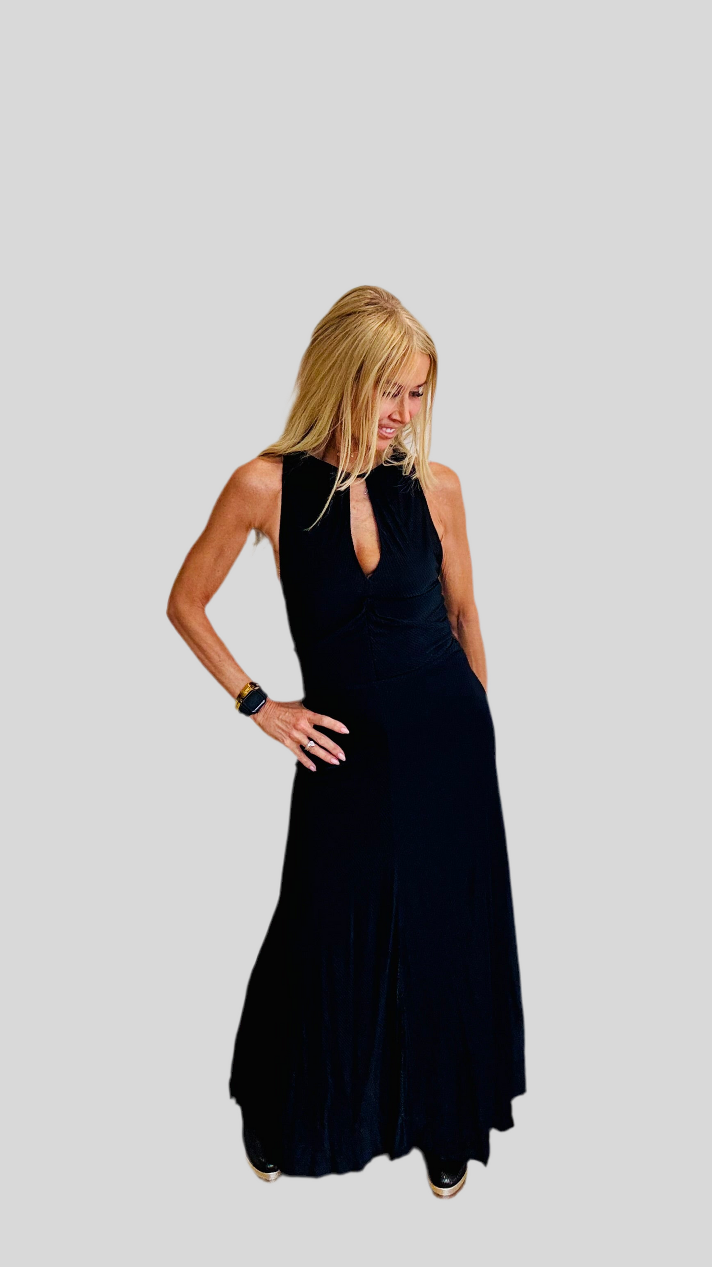 Vintage Black Keyhole Maxi Dress Size 6 to size 8