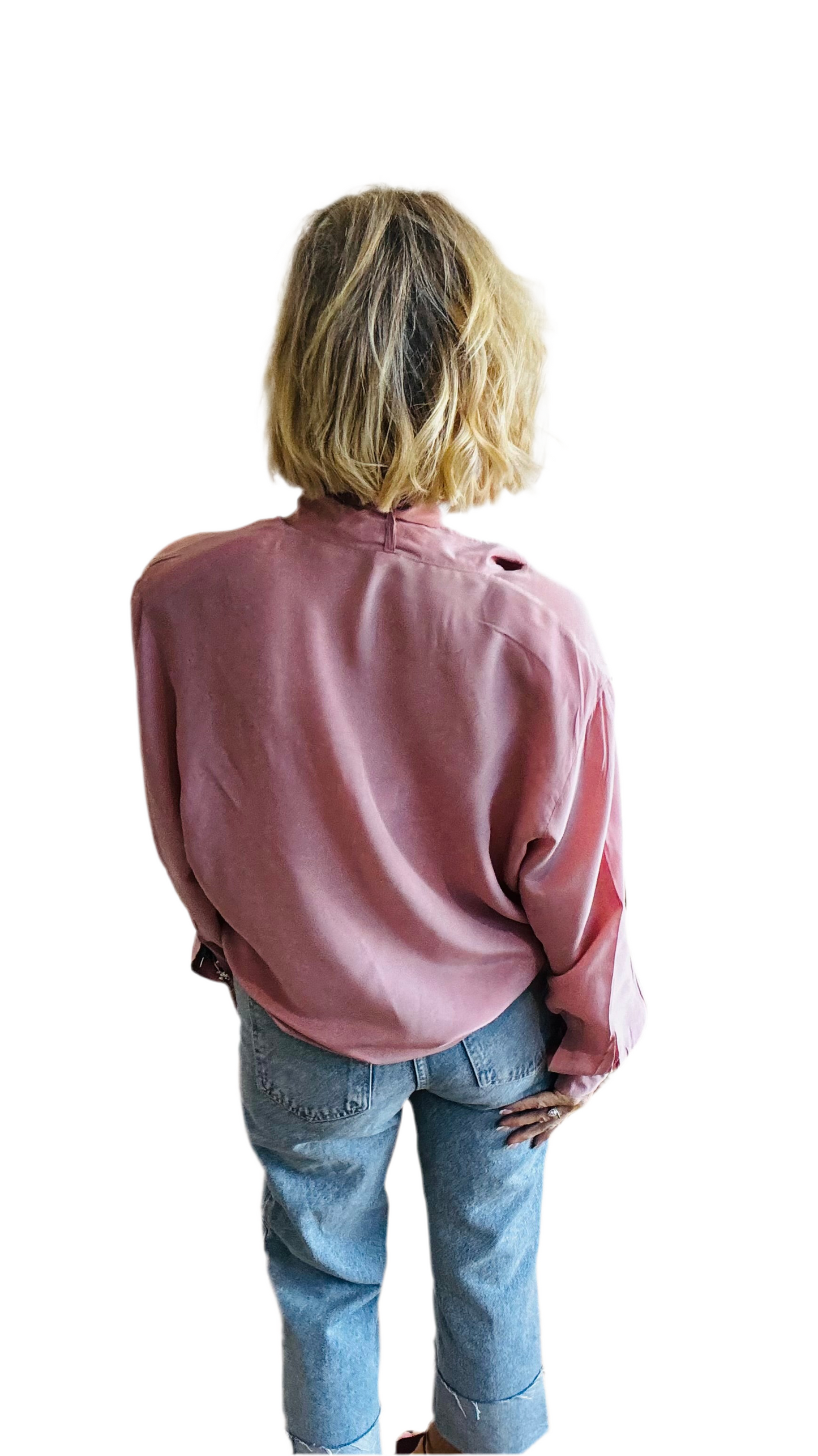90’s Dusky Pink Silk Pussy Bow Blouse.