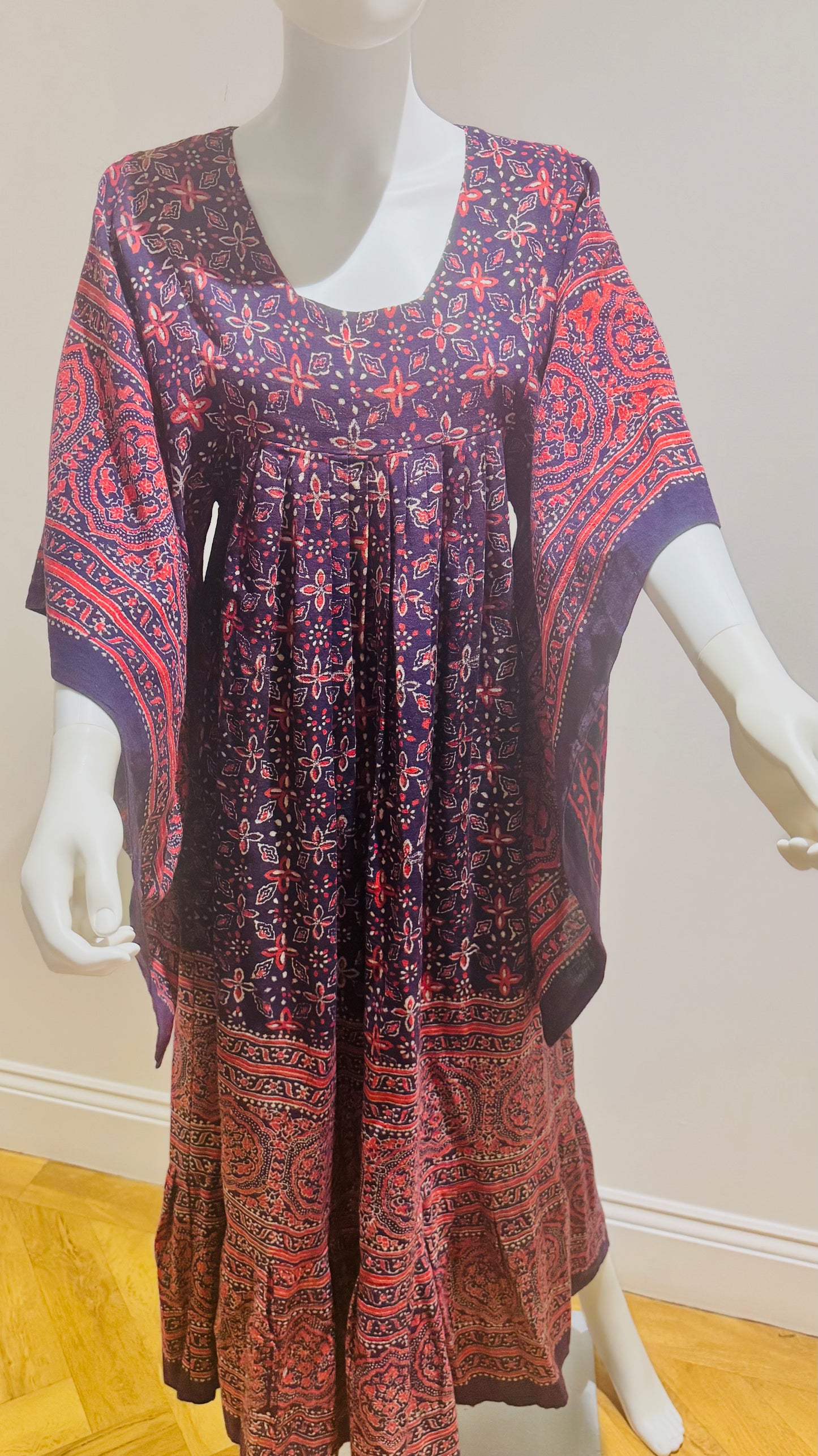 “Mudi” of Carnaby Street Epic Indian Block Print Angel Sleeve Dress