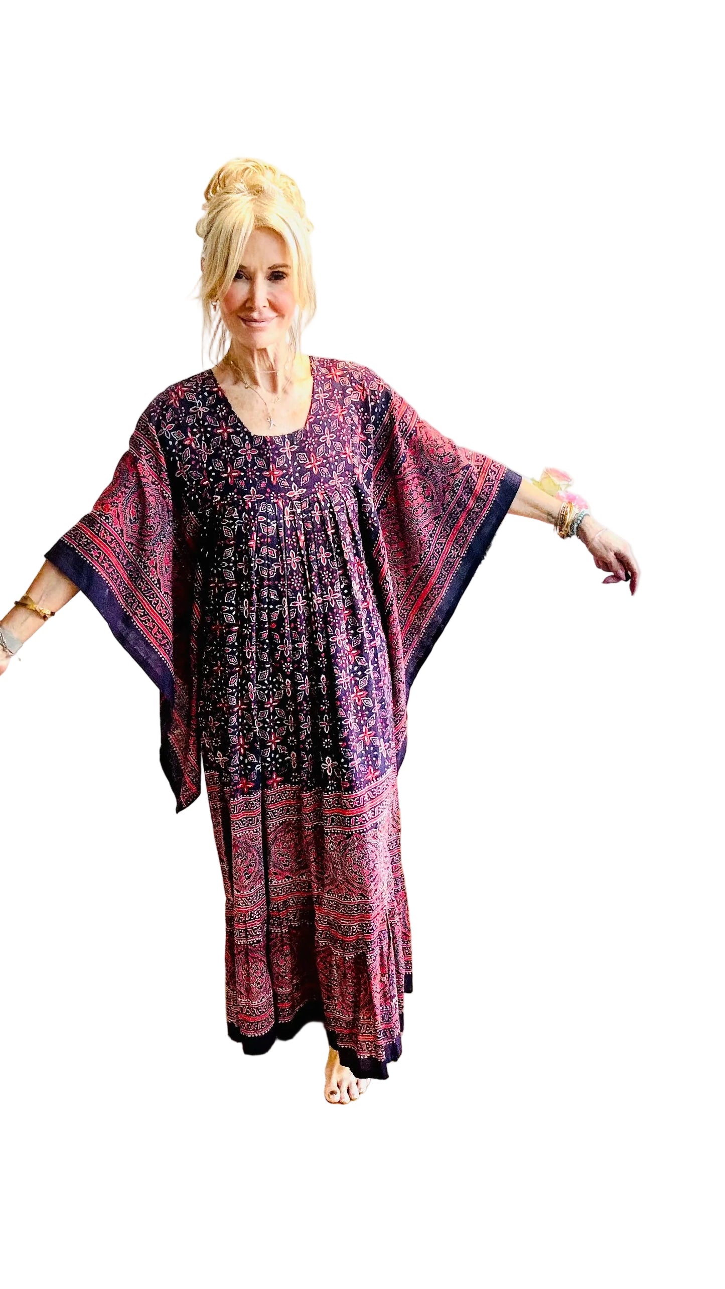 “Mudi” of Carnaby Street Epic Indian Block Print Angel Sleeve Dress