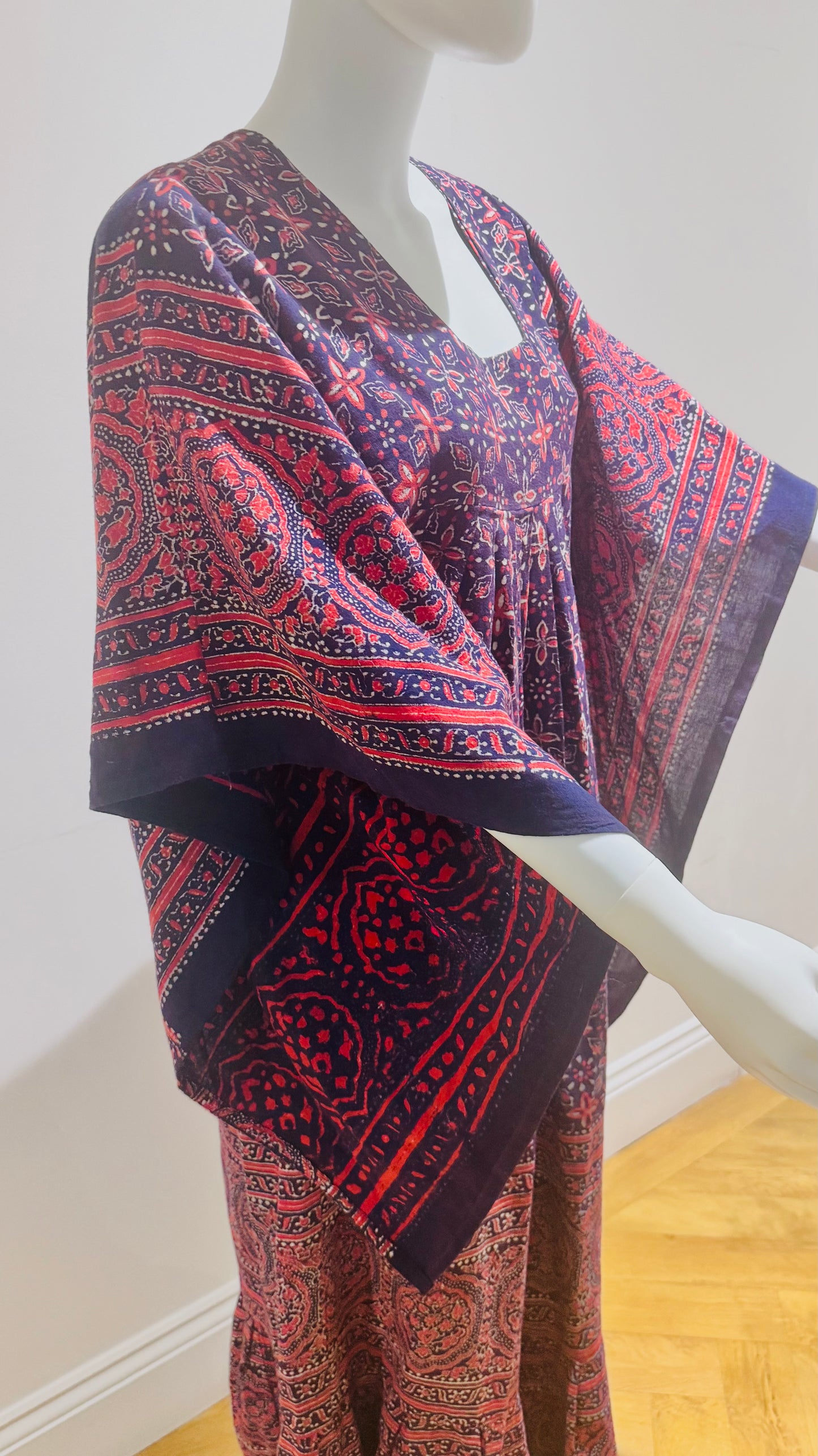 “Mudi” of Carnaby Street Epic Indian Block Print Angel Sleeve Dress